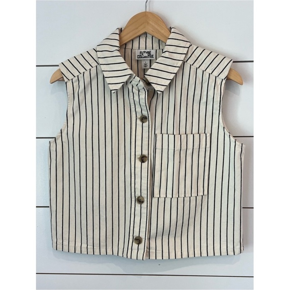 Future‎ Collective Sleeveless Stripe Button-Front Top - Cream/Black 100% cotton